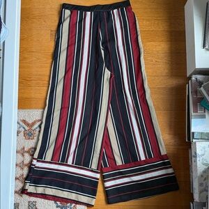 Anthropologie Black, Red & Beige Striped Wide-Leg Pants
